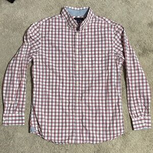 Banana Republic Red and White Plaid Men's Shirt, Size Large; 16-16 1/2